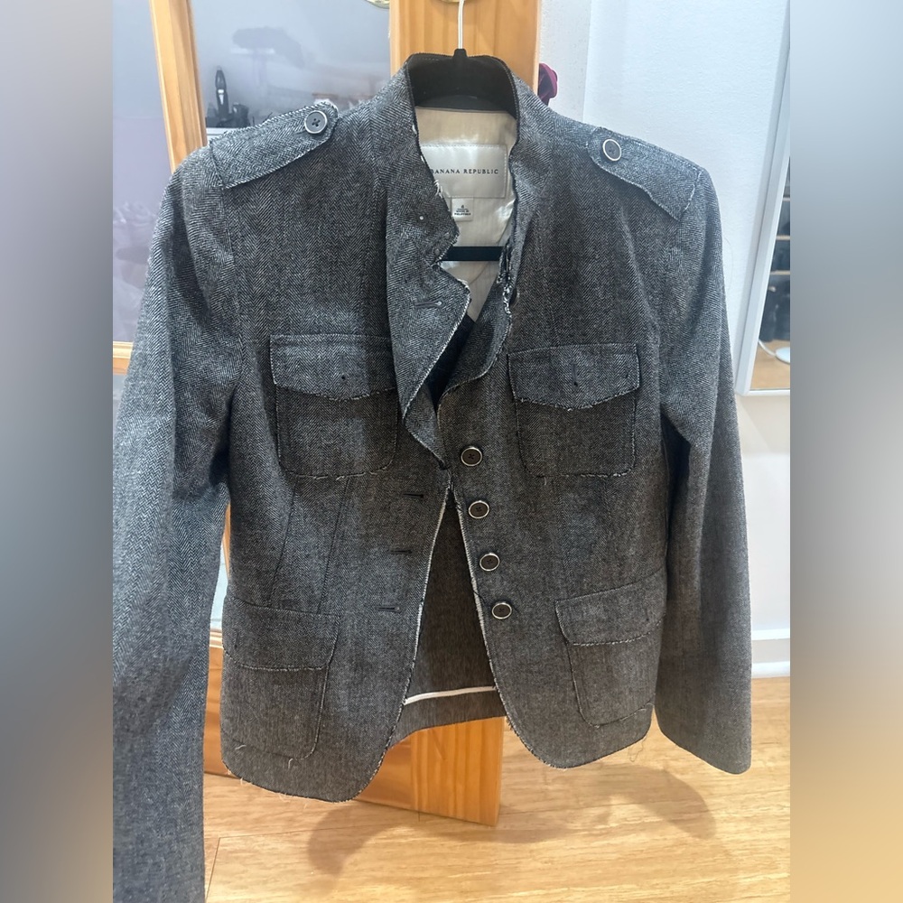 Banana Republic Distressed Herringbone Military Jacket